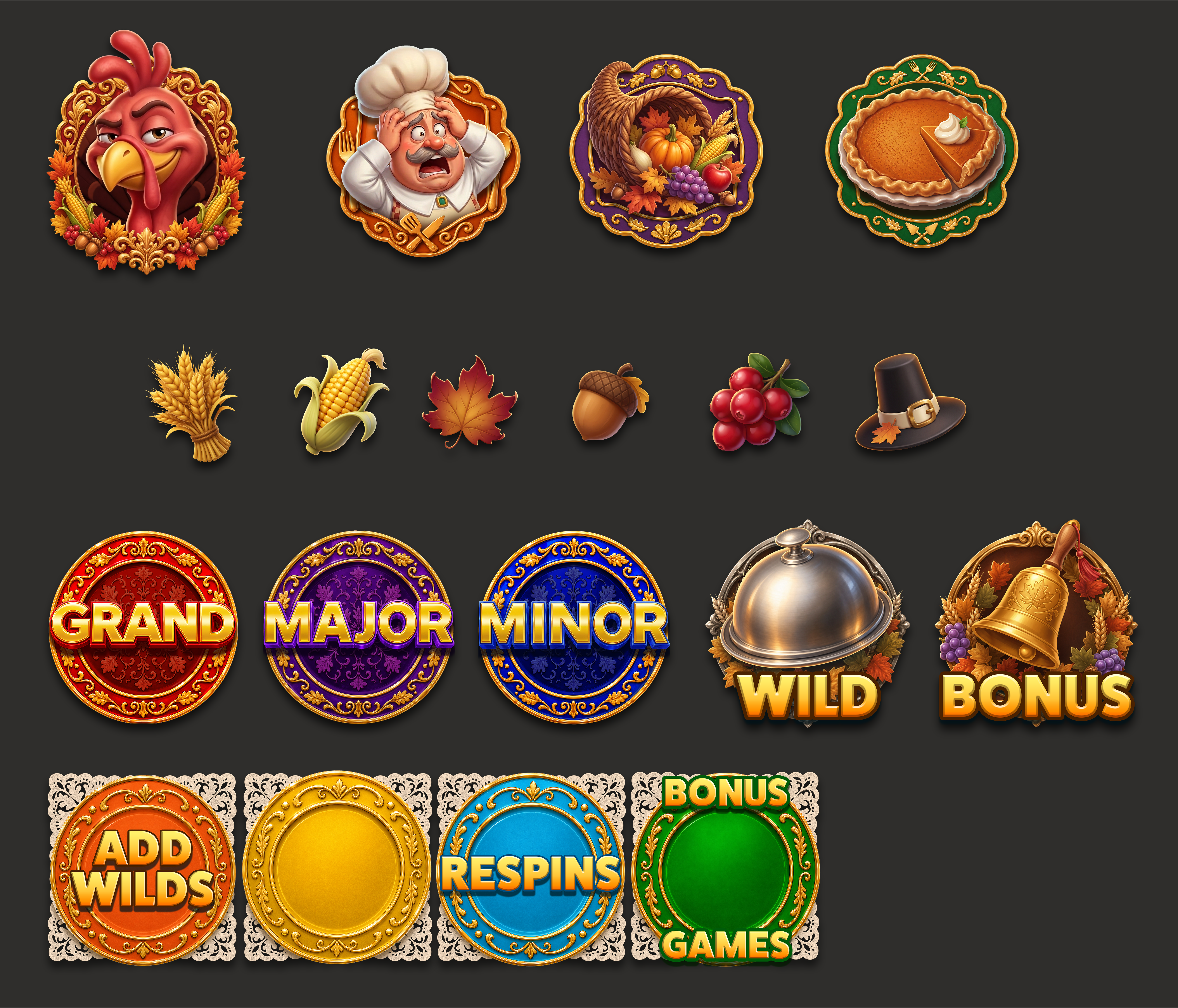 Thanksgiving slot game — full symbol set, jackpot tiers, bonus picks